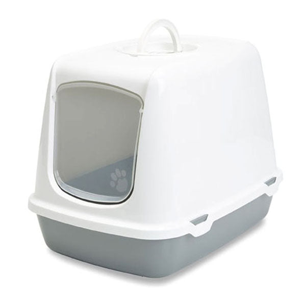 Oscar Covered Litter Pan Grey Hooded With Swing Door
